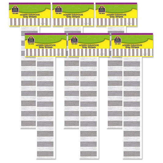 Modern Farmhouse Gray Stripes Straight Border Trim, 35 Feet, 6 Packs