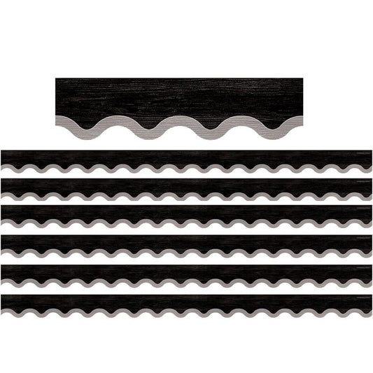 Modern Farmhouse Black with Gray Scalloped Border Trim, 35 Feet, 6 Packs