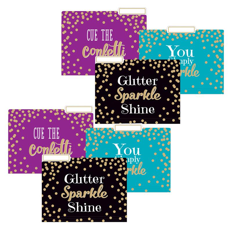 Gold Foil Confetti File Folders, Letter Size, 12 Per Pack, 2 Packs