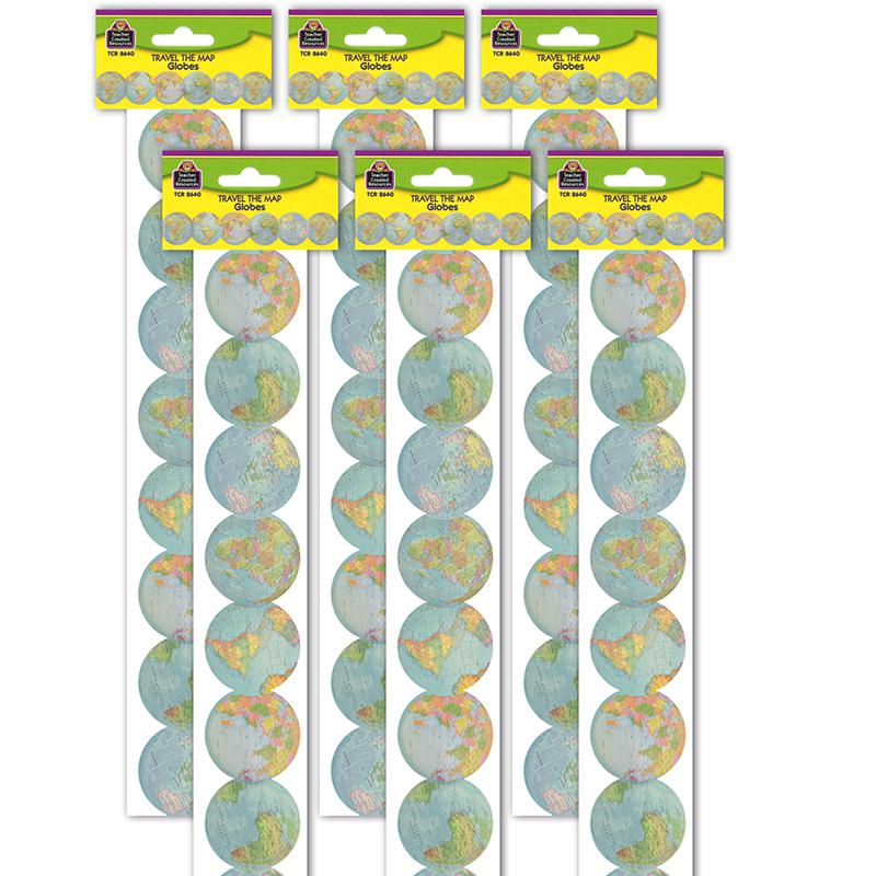 Travel the Map Globes Die-Cut Border Trim, 35 Feet Per Pack, 6 Packs