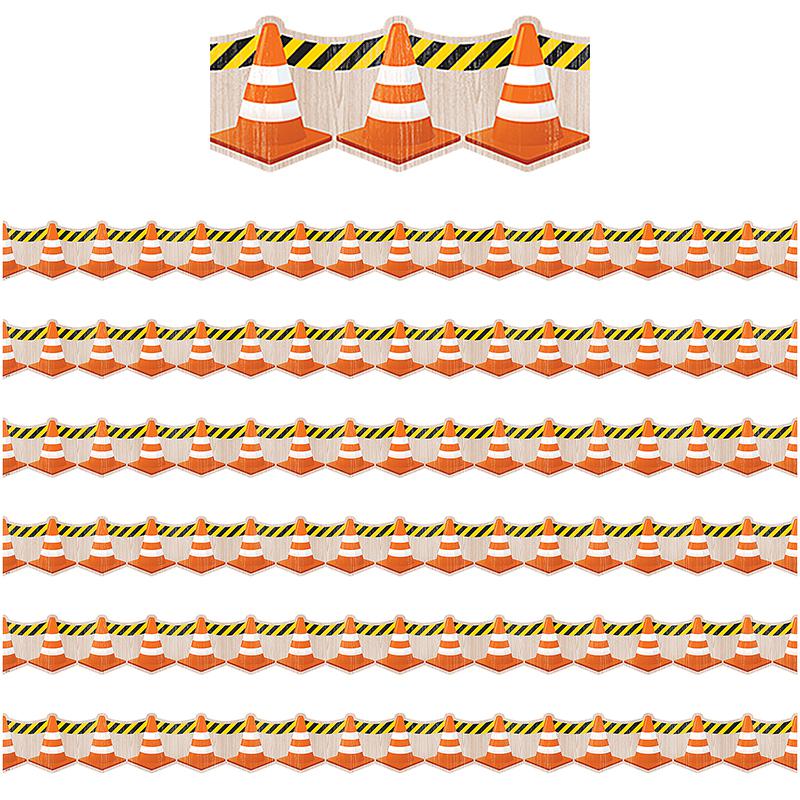 Under Construction Cones Die-Cut Border Trim, 35 Feet Per Pack, 6 Packs