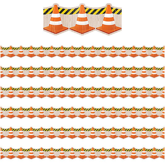 Under Construction Cones Die-Cut Border Trim, 35 Feet Per Pack, 6 Packs