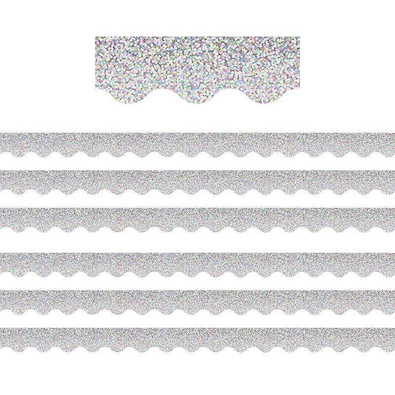 Silver Sparkle Scalloped Border Trim, 35 Feet Per Pack, 6 Packs