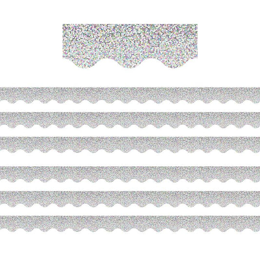 Silver Sparkle Scalloped Border Trim, 35 Feet Per Pack, 6 Packs