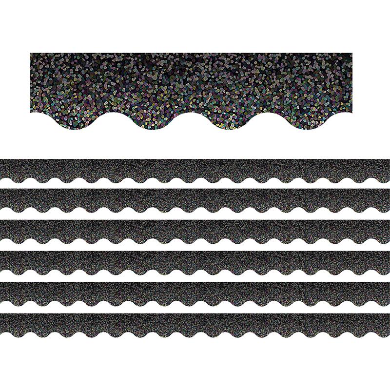 Black Sparkle Scalloped Border Trim, 35 Feet Per Pack, 6 Packs