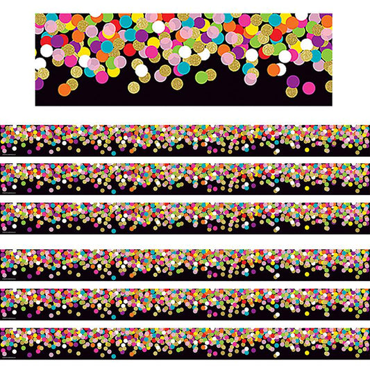 Colorful Confetti on Black Straight Border Trim, 35 Feet Per Pack, 6 Packs