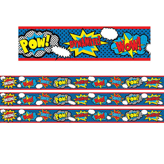 Superhero Straight Rolled Border Trim, 50 Feet Per Roll, 3 Rolls