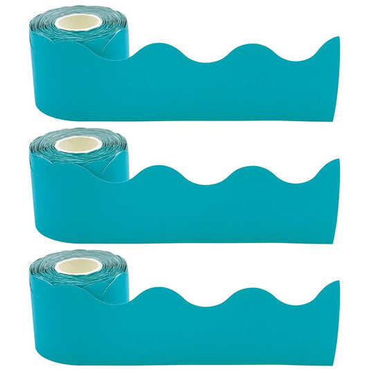 Teal Scalloped Rolled Border Trim, 50 Feet Per Roll, Pack of 3