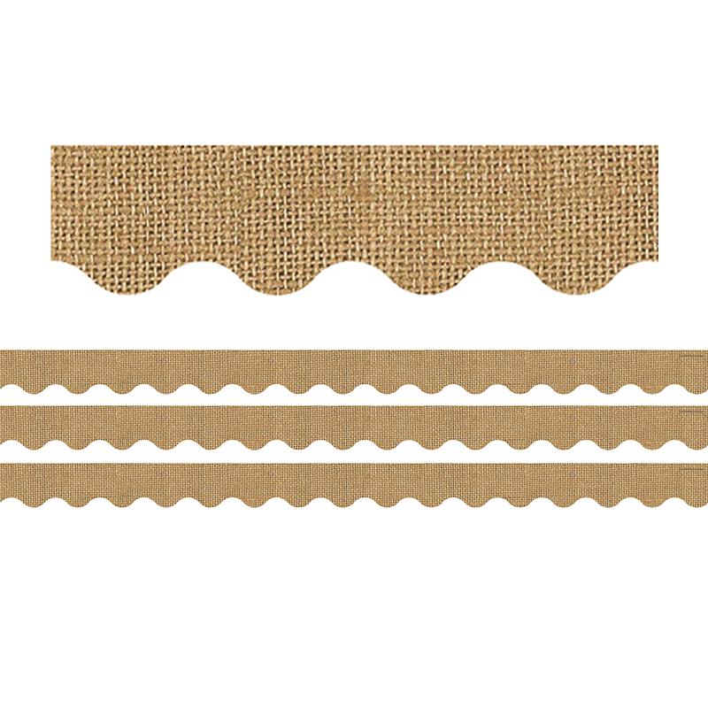 Burlap Design Scalloped Rolled Border Trim, 50 Feet Per Roll, 3 Rolls