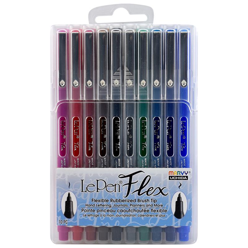 LePen Flex Marker, Brush Tip, Primary, 10 Colors