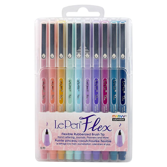 LePen Flex Marker, Brush Tip, Pastel, 10 Colors