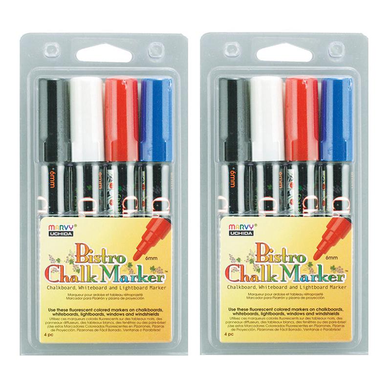 Broad Point Chalk Marker Broad Tip Set 4C, Basic Colors, 4 Per Pack, 2 Packs