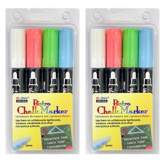 Broad Point Chalk Marker Broad Tip Set 4ED, 4 Per Pack, 2 Packs