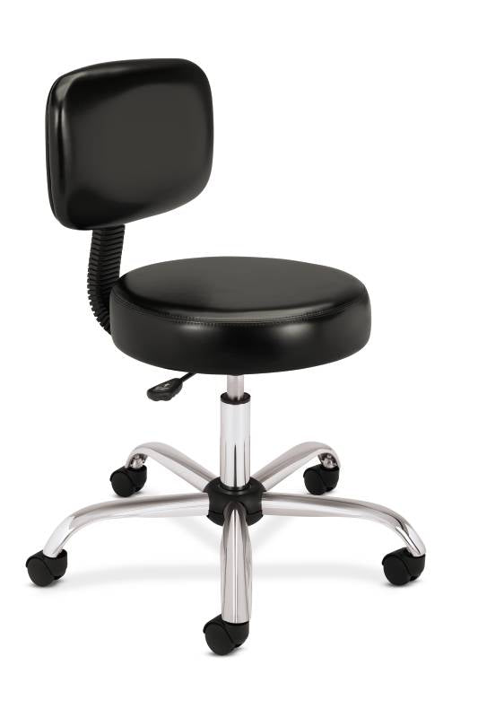 Medical Stool with Back | Black Vinyl