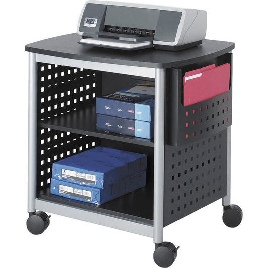 Safco Scoot Desk Side Hole Pattern Printer Stand - 200 lb Load Capacity - 3 x Shelf(ves) - 26.5" Height x 26.5" Width x 20.5" Depth - Floor - Laminate, Powder Coated - Steel - Black, Silver