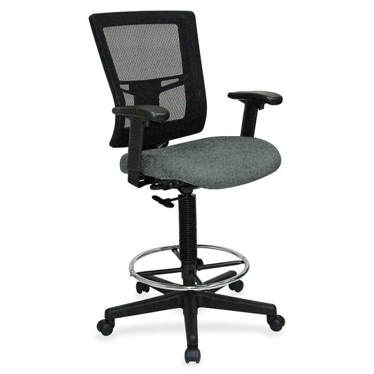 Lorell Mesh Back Drafting Stool - Expo Fog Seat - Black Frame - 1 Each