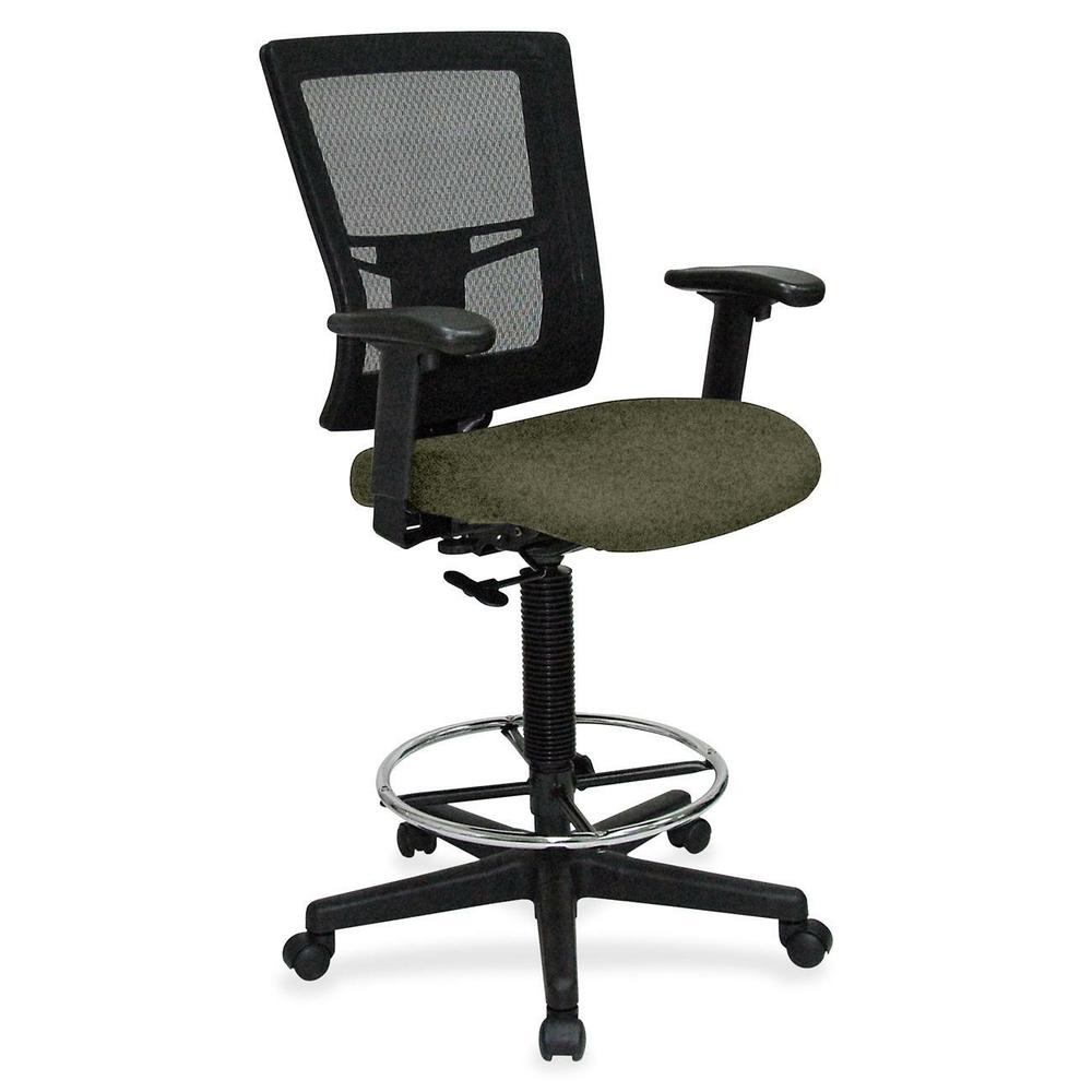 Lorell Mesh Back Drafting Stool - Canyon Fern Antimicrobial Vinyl Seat - Black Mesh Back - Black Frame - Mid Back - 5-star Base - Armrest - 1 Each