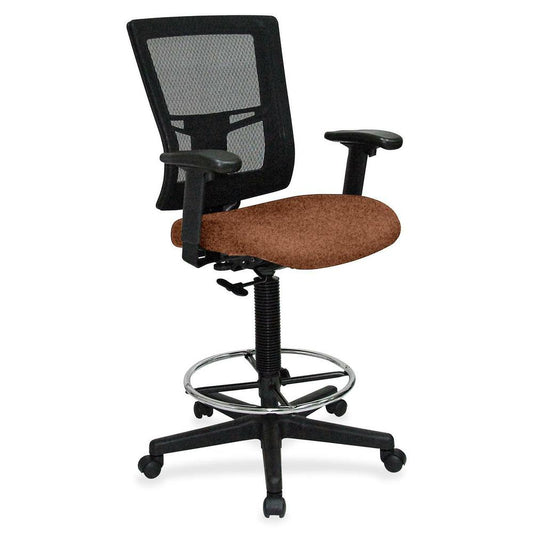 Lorell Mesh Back Drafting Stool - Canyon Nutmeg Antimicrobial Vinyl Seat - Black Mesh Back - Black Frame - Mid Back - 5-star Base - Armrest - 1 Each