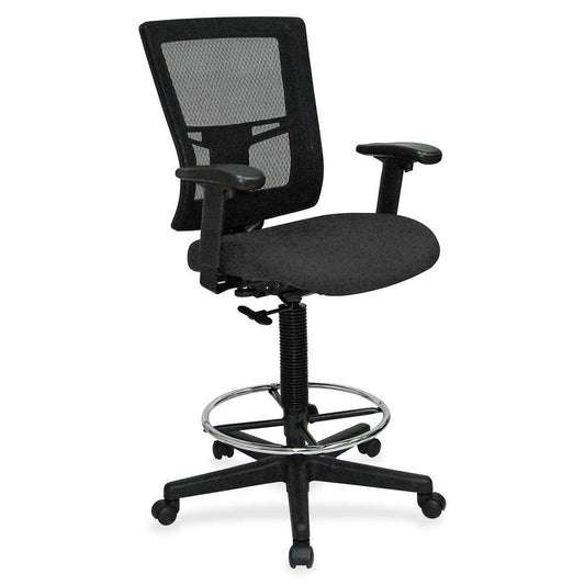 Lorell Mesh Back Drafting Stool - Expo Tuexdo Seat - Black Frame - 1 Each