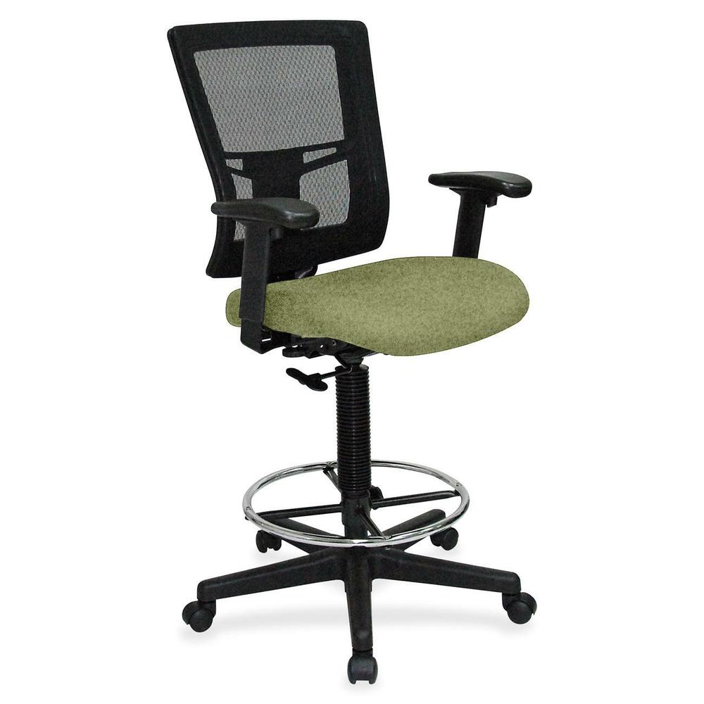 Lorell Mesh Back Drafting Stool - Fuse Cress Seat - Black Frame - 1 Each