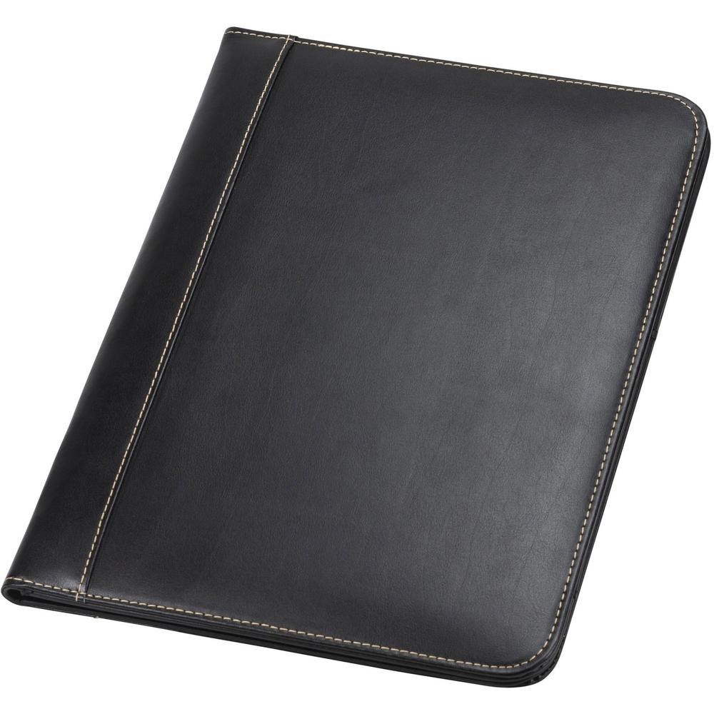 Samsill Letter Pad Folio - 8 1/2" x 11" - Leather - Black - 1 Each