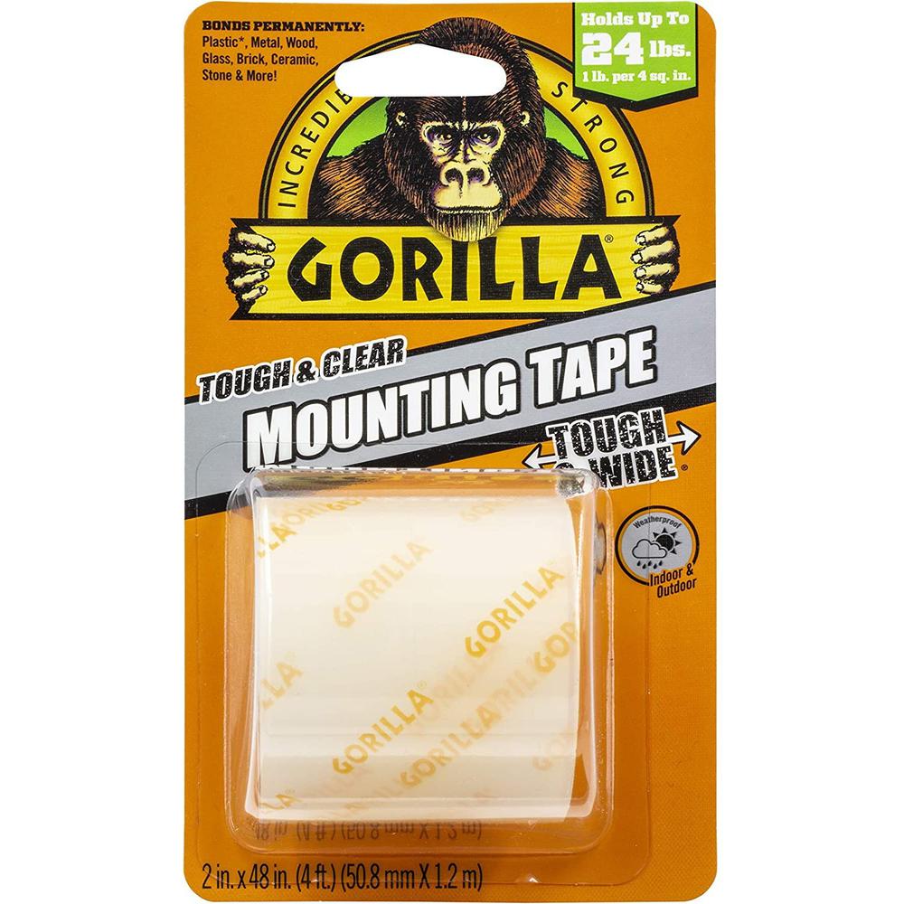 Gorilla Tough & Clear Mounting Tape - 4 ft Length x 2" Width - 1 Each - Clear