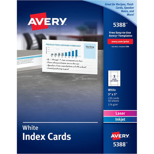 Avery&reg; Laser, Inkjet Printable Index Cards - 97 Brightness - A7 - 3" x 5" - 150 / Box - Perforated, Smudge-free, Jam-free, Uncoated