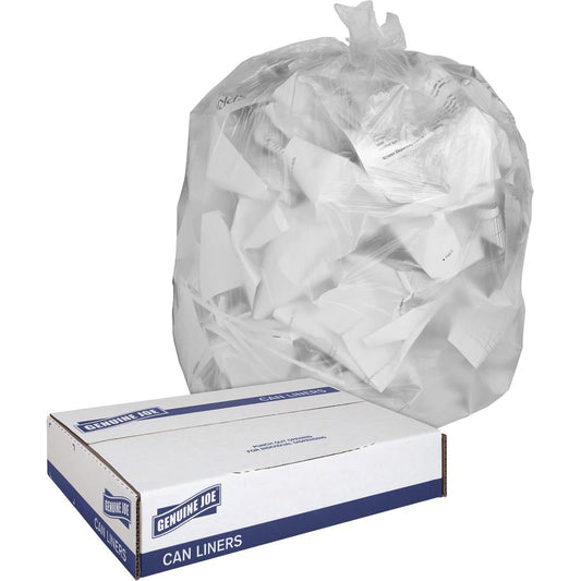 Genuine Joe Clear Trash Can Liners - Medium Size - 30 gal Capacity - 30" Width x 36" Length - 0.60 mil (15 Micron) Thickness - Low Density - Clear - 250/Box