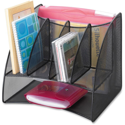 Safco Onyx Mesh Corner Organizer - 13" Height x 15" Width x 11" DepthDesktop - Black - Steel - 1 Each