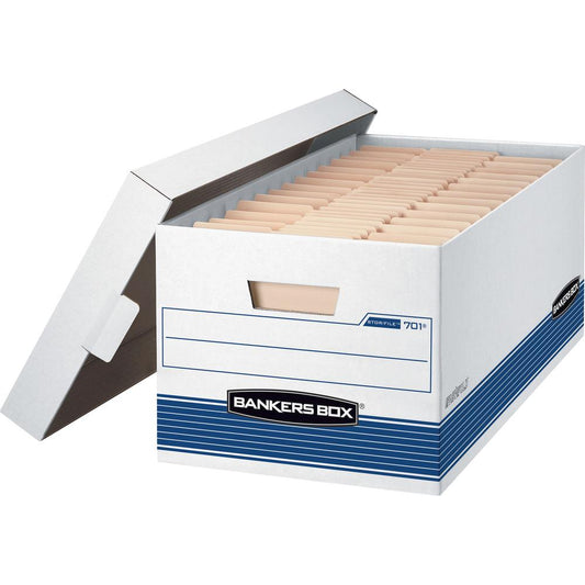 Bankers Box STOR/FILE Storage Box - Internal Dimensions: 12" Width x 24" Depth x 10" Height - External Dimensions: 12.9" Width x 25.4" Depth x 10.3" Height - Media Size Supported: Letter - Lift-off Cl