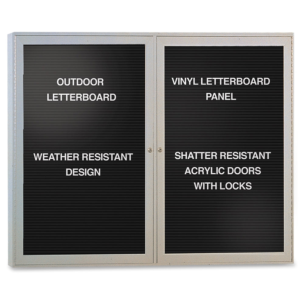 Ghent Outdoor Letterboards - 36" Height x 48" Width - Weather Resistant, Shatter Resistant, Lock, Water Resistant, Mounting System - Satin Aluminum Frame - 1 Each