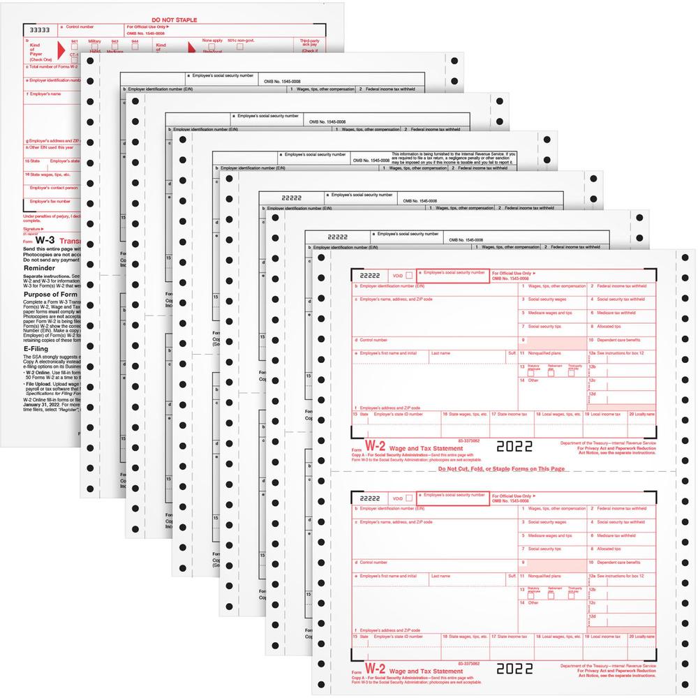 TOPS Carbonless Standard W-2 Tax Forms - 6 PartCarbonless Copy - 5.50" x 8.50" Sheet Size - White Sheet(s) - 24 / Pack