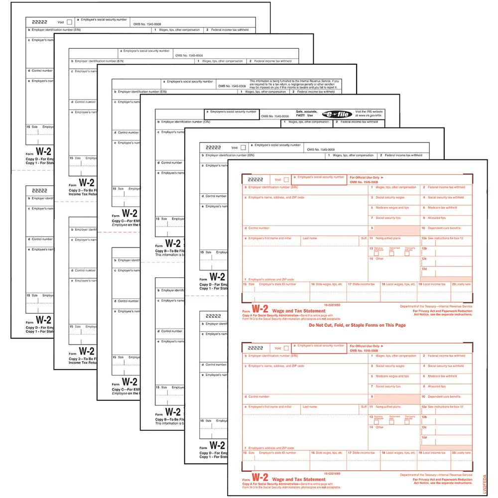 TOPS Laser W-2 Forms Kits - 6 Part - 5.50" x 8.50" Sheet Size - White Sheet(s) - 50 / Pack