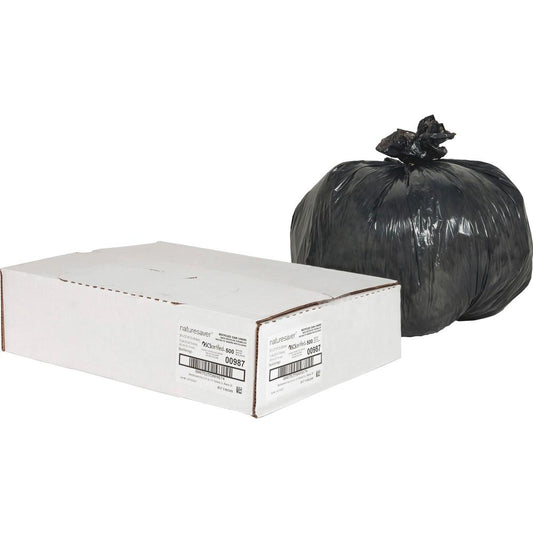 Nature Saver Black Low-density Recycled Can Liners - Small Size - 10 gal Capacity - 24" Width x 23" Length - 0.85 mil (22 Micron) Thickness - Low Density - Black - Plastic - 500/Carton - Cleaning Supp