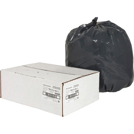 Nature Saver Black Low-density Recycled Can Liners - Small Size - 16 gal Capacity - 24" Width x 33" Length - 0.85 mil (22 Micron) Thickness - Low Density - Black - Plastic - 500/Carton - Cleaning Supp