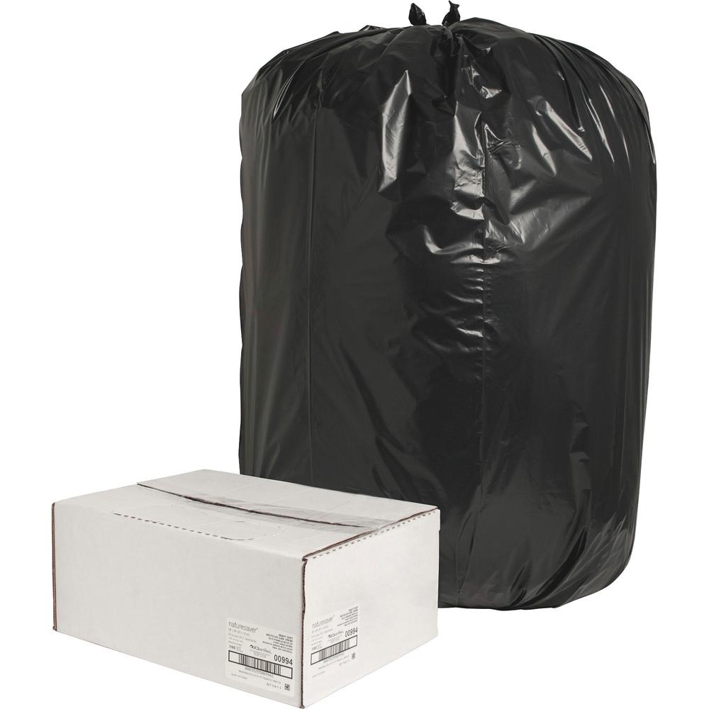 Nature Saver Black Low-density Recycled Can Liners - Extra Large Size - 60 gal Capacity - 38" Width x 58" Length - 1.65 mil (42 Micron) Thickness - Low Density - Black - Plastic - 100/Carton - Cleanin