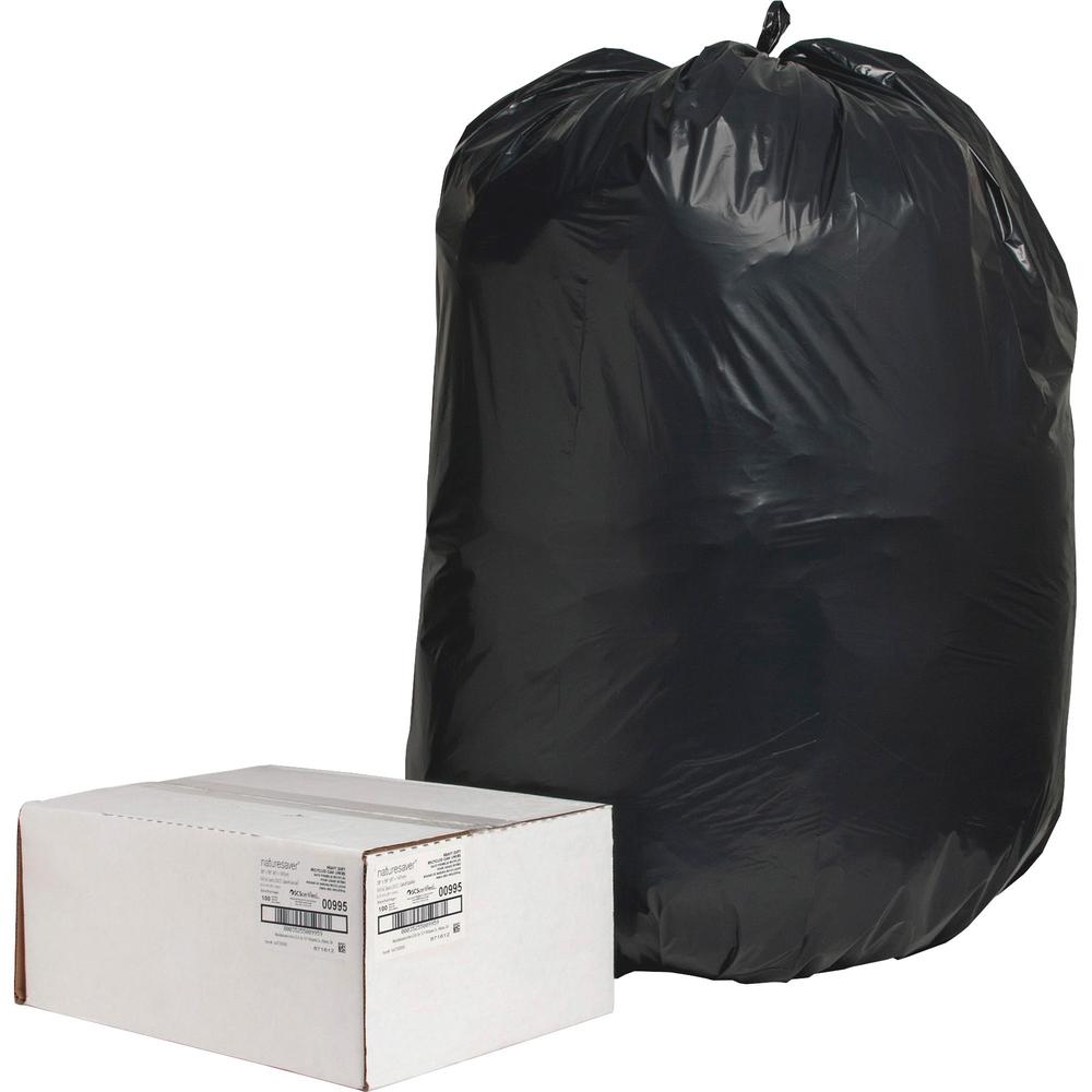 Nature Saver Black Low-density Recycled Can Liners - Extra Large Size - 60 gal Capacity - 38" Width x 58" Length - 2 mil (51 Micron) Thickness - Low Density - Black - Plastic - 100/Carton - Cleaning S