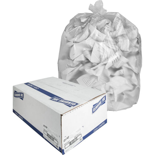 Genuine Joe High-Density Can Liners - Medium Size - 33 gal Capacity - 33" Width x 40" Length - 0.43 mil (11 Micron) Thickness - High Density - Clear - Resin - 20/Carton - 25 Per Roll - Office Waste, I