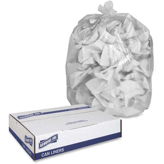 Genuine Joe High-Density Can Liners - Extra Large Size - 60 gal Capacity - 38" Width x 60" Length - 0.67 mil (17 Micron) Thickness - High Density - Clear - Resin - 10/Carton - 20 Per Roll - Office Was