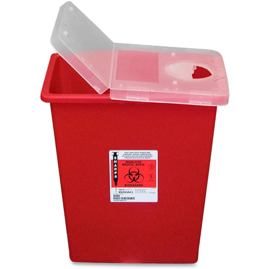 Covidien Kendall Sharps Containers with Hinged Lid - 8 gal Capacity - 17.5" Height x 15.5" Width x 11" Depth - Red - 1 Each