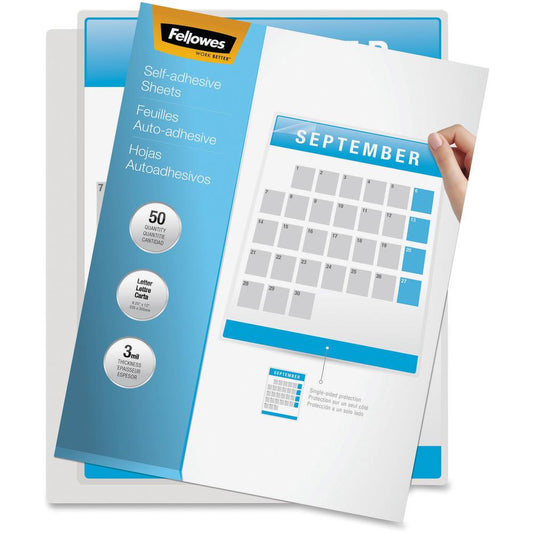 Fellowes Self Adhesive Laminating Sheets - Sheet Size Supported: Letter - Laminating Pouch/Sheet Size: 9.25" Width x 3 mil Thickness - Type G - Glossy - for Document, Photo - Self-adhesive, Single Sid