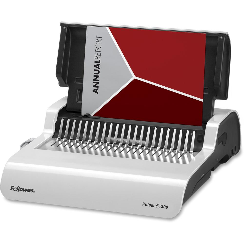 Fellowes Pulsar&trade; E 300 Electric Comb Binding Machine w/Starter Kit - CombBind - 300 Sheet(s) Bind - 20 Punch - 5.1" x 16.9" x 15.4" - White, Black