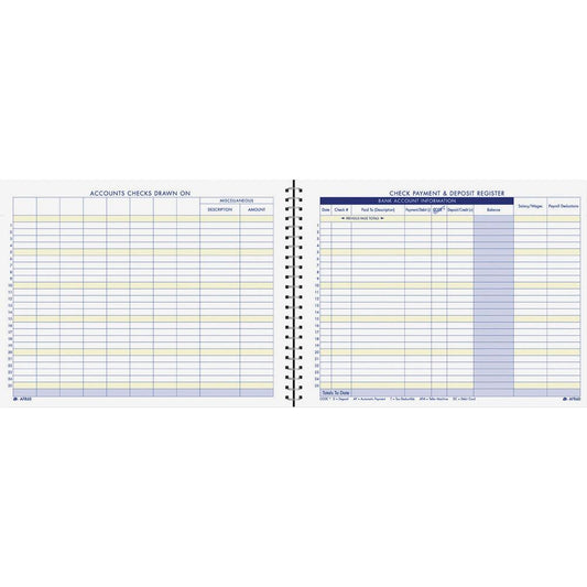 Adams Check Payment & Deposit Register - 96 Sheet(s) - 11" x 8.50" Sheet Size - White Sheet(s) - 1 Each