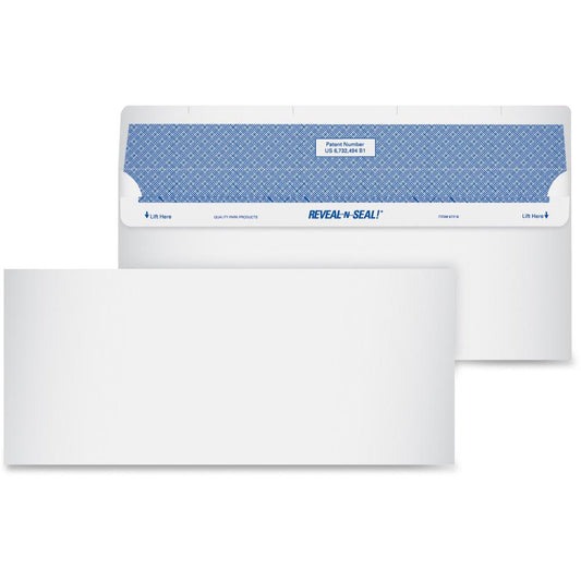 Quality Park No. 10 Security Tinted Business Envelopes with Reveal-N-Seal&reg; Self-Seal Closure - Security - #10 - 4 1/8" Width x 9 1/2" Length - 24 lb - 500 / Box - White