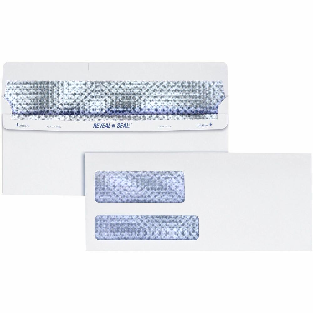 Quality Park No. 9 Double Window Envelopes with Tamper-Evident Seal - Double Window - #9 - 3 7/8" Width x 8 7/8" Length - 24 lb - Self-sealing - 500 / Box - White