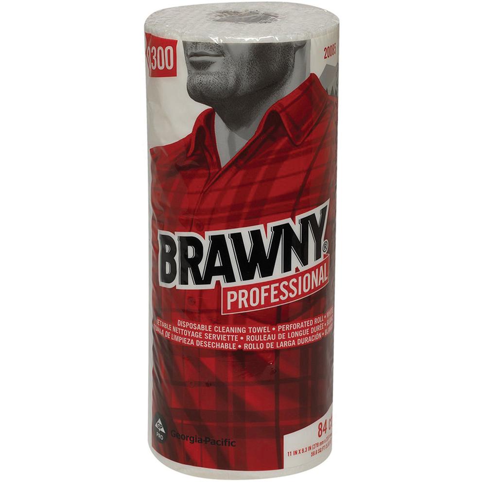 Brawny&reg; Professional D300 Disposable Cleaning Towels - 11" x 9.30" - 84 Sheets/Roll - White - Paper - Absorbent, Soft, Perforated - For Office Building, Food Service - 20 / Carton