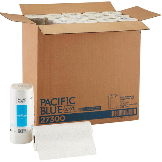 Pacific Blue Select Paper Towel Rolls by GP Pro - 2 Ply - 11" x 8.80" - 100 Sheets/Roll - 4.80" Roll Diameter - 1.63" Core - White - Paper - Perforated, Strong, Absorbent - For Food Service, Multipurp