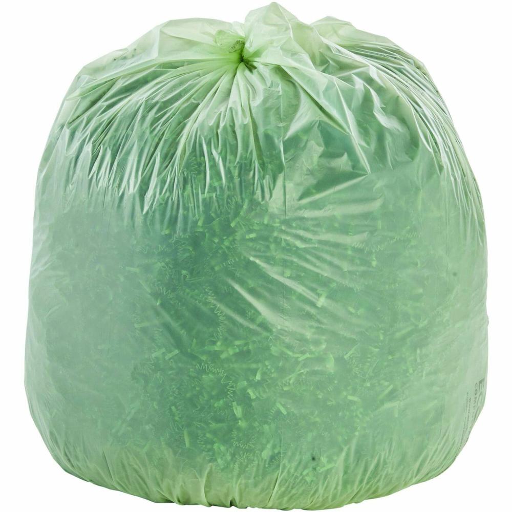 Stout EcoSafe Trash Bags - 64 gal Capacity - 48" Width x 60" Length - 0.85 mil (22 Micron) Thickness - Green - Plastic - 30/Carton