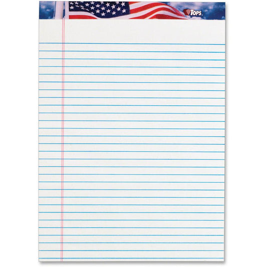 TOPS American Pride Legal Rule Writing Pad - 50 Sheets - Legal Ruled - 16 lb Basis Weight - 8 1/2" x 11 3/4" - 2.38" x 11.8" x 8.5" - White Paper - Ink Resistant, Smooth, Perforated, Acid-free - 12 /