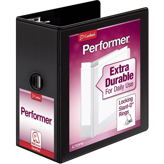 Cardinal Performer ClearVue 5" Slant-D Binder - 5" Binder Capacity - Letter - 8 1/2" x 11" Sheet Size - 1050 Sheet Capacity - 4 3/8" Spine Width - 3 x D-Ring Fastener(s) - 2 Inside Front & Back Pocket